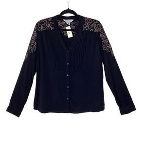 NEW Fresco by Nomadic Traders Black Embroidered Boho Blouse Size M NWT